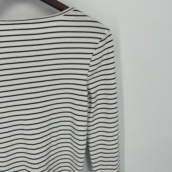 Pact Favorite Rib Henley Long Sleeve Top Size Medium White Black Striped Shirt - Picture 6 of 11